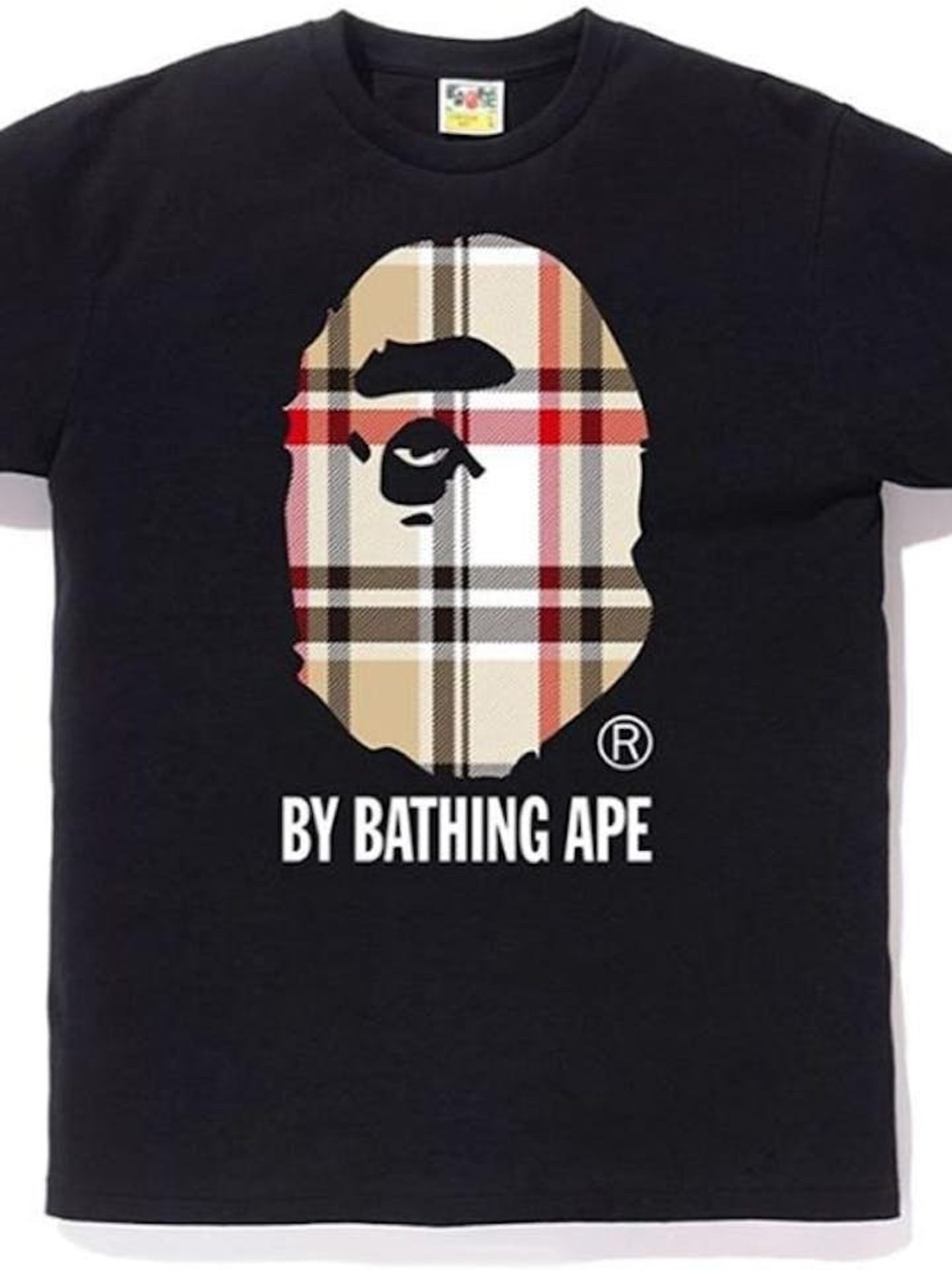 A Bathing Ape Plaid Ape Head Graphic Tee - Black
